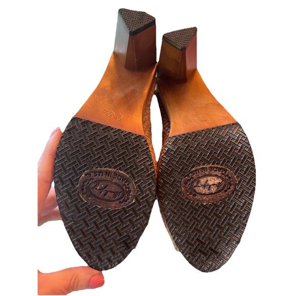 Salpy Artisan Leather Snakeskin Wood Heel Boots Terri Heel Size 7.5 Cocoa Brown - Picture 4 of 6